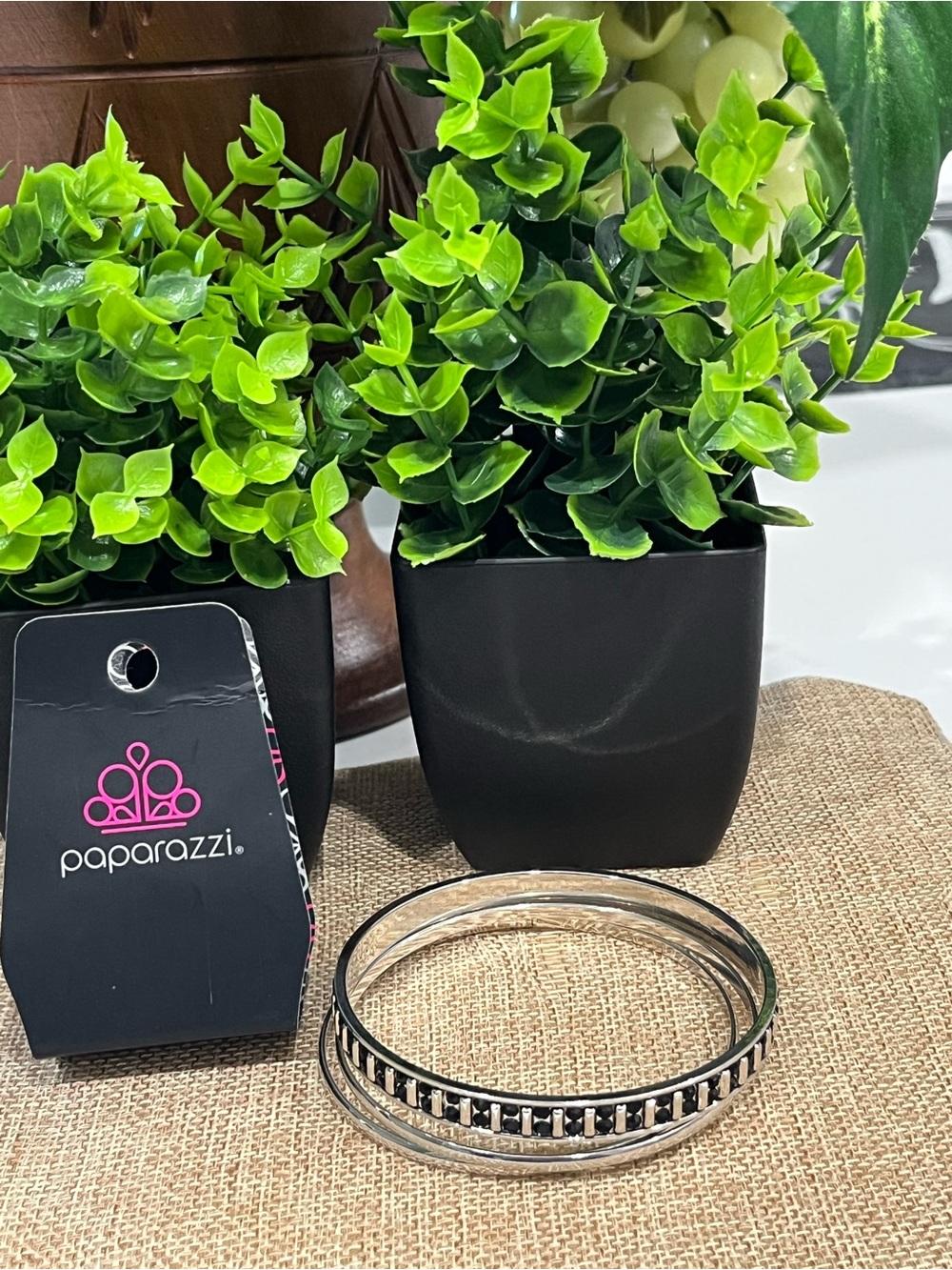 Paparazzi Silver and Black Stackable Bangle Set